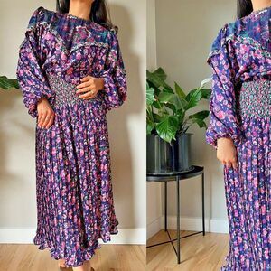 Vintage Diane Freis womens dress georgette market gown bohemian 1980s glam large